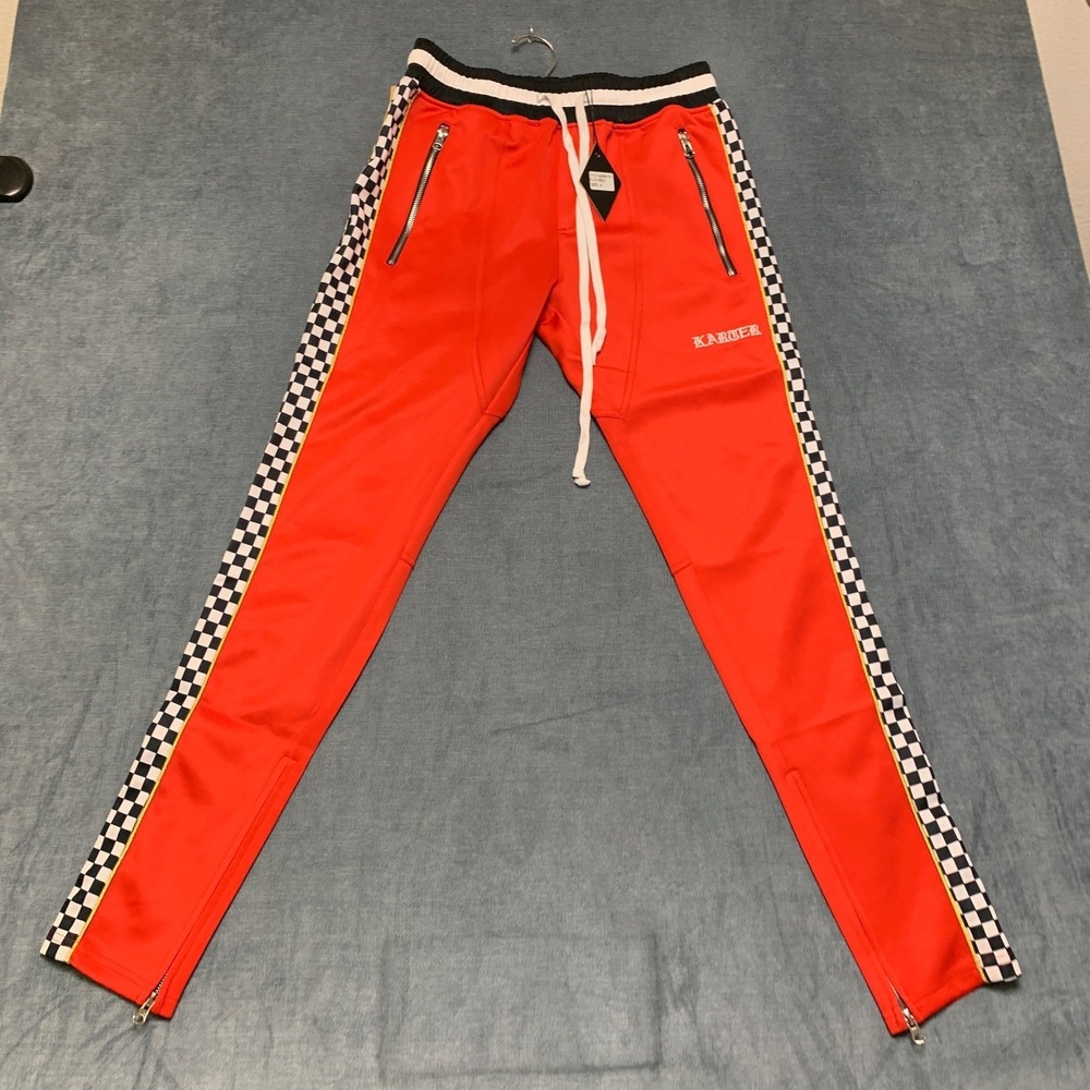 Karter Collection Sweatpants Mens Small Red Drawstring Ankle Zip Tapered Leg